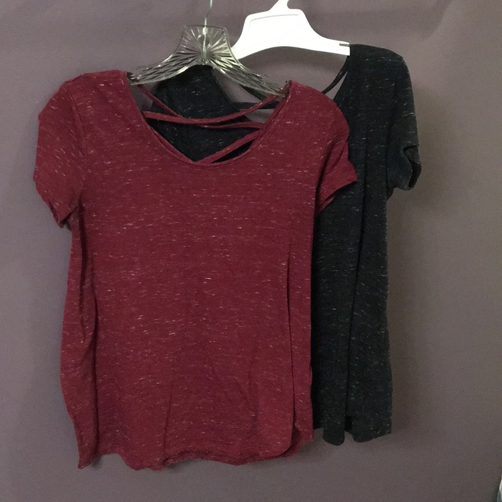 2 red and black shirts